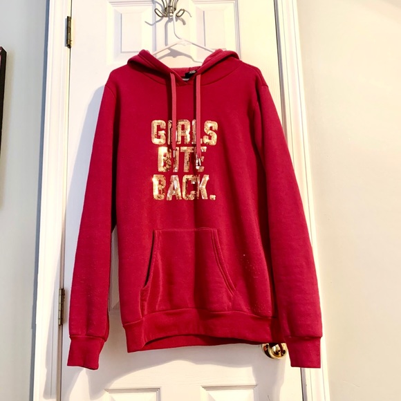 Rue21 Hot Pink Hoodie Sz L Sequin Gold Lettering - Picture 7 of 7